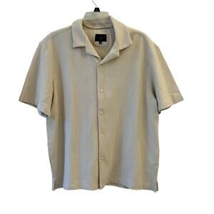 Mark Asher Men's Textured Knit Beige Camp Collar Shirt Resort Casual Large